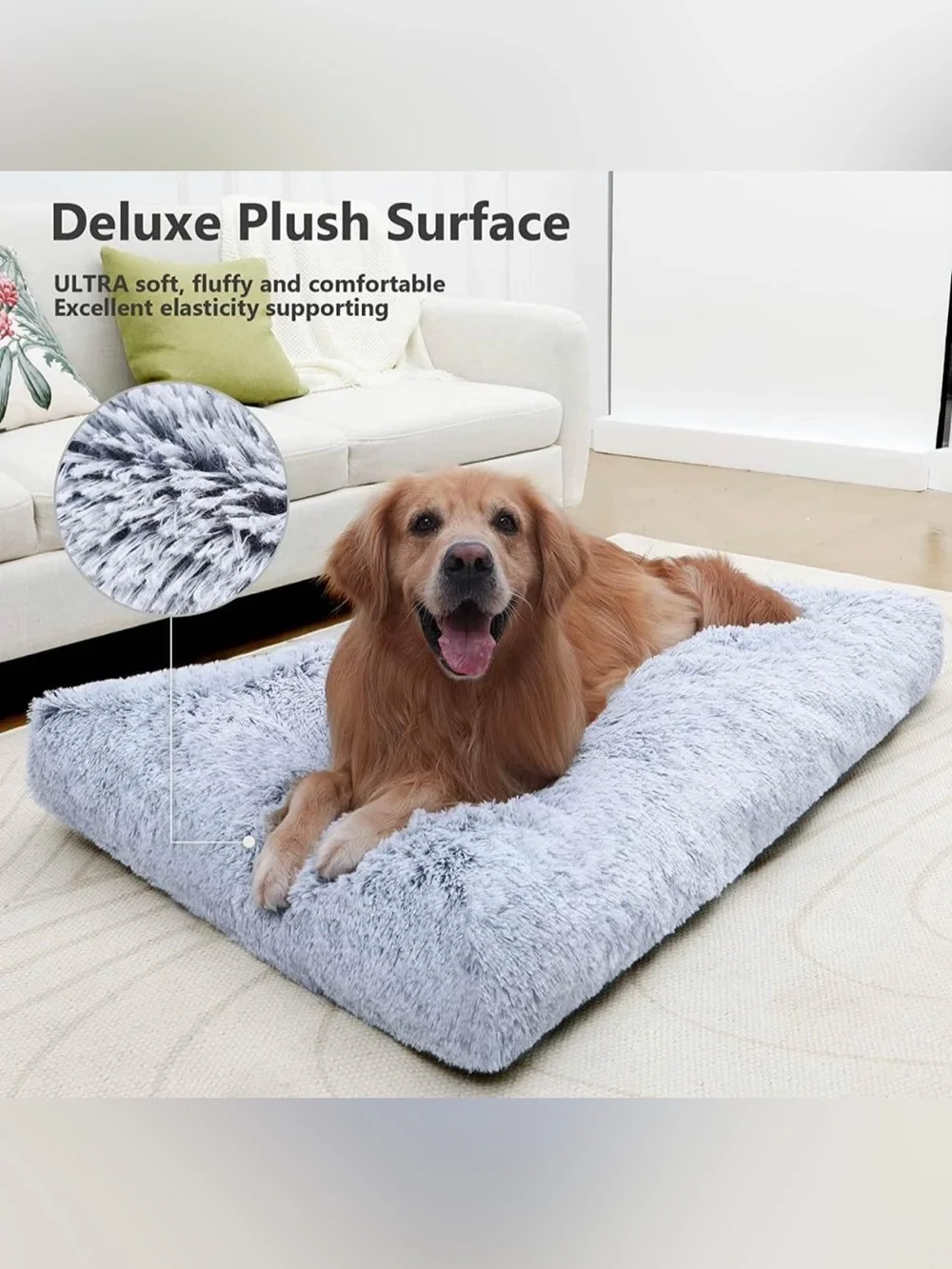 Deluxe Plush Dog Bed - Light Gray Ultra Soft Pet Mattress